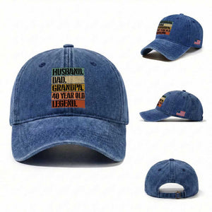 Husband Dad Grandpa 40 Year Old Legend Washed Cotton Baseball Cap Funny 40th Birthday Fathers Day TS11 Washed Cap Universal Fit Royal Blue Print Your Wear