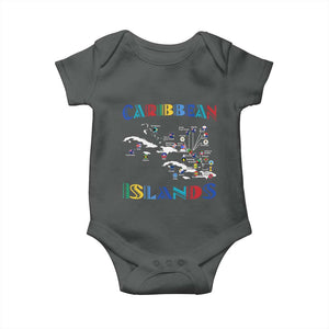 Caribbean Islands Baby Onesie Caribbean Sea Tour Map Flag TS11 Dark Heather Print Your Wear