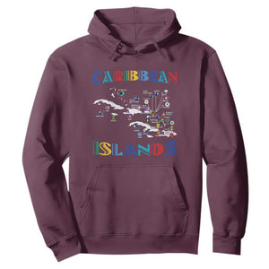 Caribbean Islands Hoodie Caribbean Sea Tour Map Flag TS11 Maroon Print Your Wear