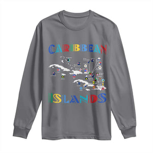 Caribbean Islands Long Sleeve Shirt Caribbean Sea Tour Map Flag TS11 Charcoal Print Your Wear