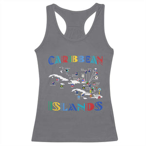 Caribbean Islands Racerback Tank Top Caribbean Sea Tour Map Flag TS11 Charcoal Print Your Wear