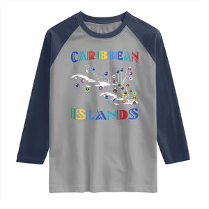 Caribbean Islands Raglan Shirt Caribbean Sea Tour Map Flag TS11 Sport Gray Navy Print Your Wear