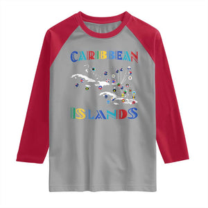 Caribbean Islands Raglan Shirt Caribbean Sea Tour Map Flag TS11 Sport Gray Red Print Your Wear