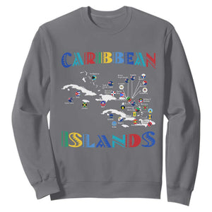 Caribbean Islands Sweatshirt Caribbean Sea Tour Map Flag TS11 Charcoal Print Your Wear
