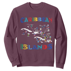 Caribbean Islands Sweatshirt Caribbean Sea Tour Map Flag TS11 Maroon Print Your Wear