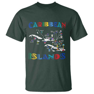 Caribbean Islands T Shirt Caribbean Sea Tour Map Flag TS11 Dark Forest Green Print Your Wear