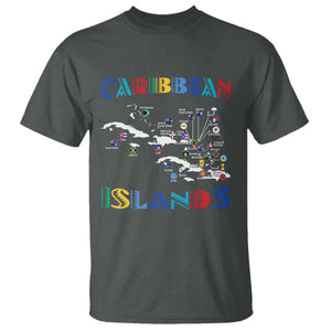 Caribbean Islands T Shirt Caribbean Sea Tour Map Flag TS11 Dark Heather Print Your Wear