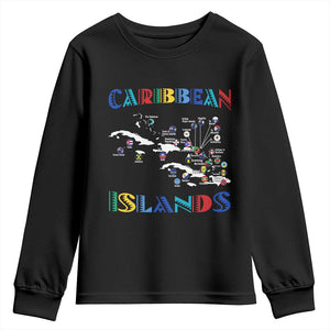 Caribbean Islands Youth Sweatshirt Caribbean Sea Tour Map Flag TS11 Black Print Your Wear