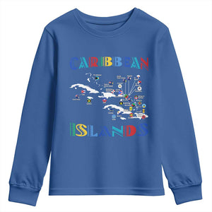 Caribbean Islands Youth Sweatshirt Caribbean Sea Tour Map Flag TS11 Royal Blue Print Your Wear