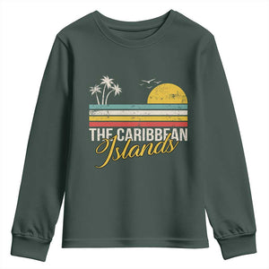 The Caribbean Islands Youth Sweatshirt Retro Vacation Beach Caribbean Sea Tour TS11 Dark Forest Green Print Your Wear