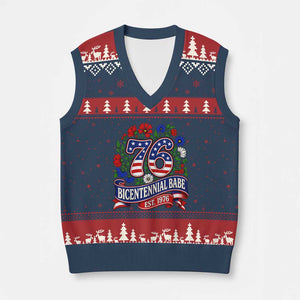Bicentennial Babe 50th Birthday V-Neck Knit Sweater Vest Vintage 1976 Retro USA Floral TS11 Navy Red Print Your Wear