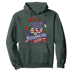 Bicentennial Babe 50th Birthday Hoodie Vintage 1976 Retro USA Floral TS11 Dark Forest Green Print Your Wear