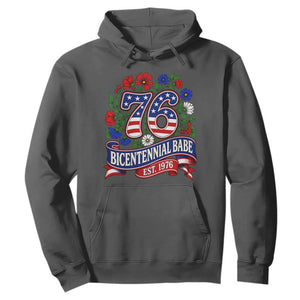 Bicentennial Babe 50th Birthday Hoodie Vintage 1976 Retro USA Floral TS11 Dark Heather Print Your Wear