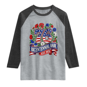 Bicentennial Babe 50th Birthday Raglan Shirt Vintage 1976 Retro USA Floral