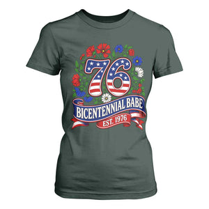 Bicentennial Babe 50th Birthday T Shirt For Women Vintage 1976 Retro USA Floral TS11 Dark Forest Green Print Your Wear