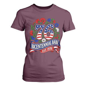 Bicentennial Babe 50th Birthday T Shirt For Women Vintage 1976 Retro USA Floral TS11 Maroon Print Your Wear