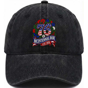 Bicentennial Babe 50th Birthday Washed Cotton Baseball Cap Vintage 1976 Retro USA Floral