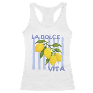 La Dolce Vita Lemon Italian Summer Racerback Tank Top Blue Striped TS11 White Print Your Wear