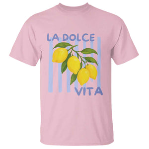 La Dolce Vita Lemon Italian Summer T Shirt Blue Striped TS11 Light Pink Print Your Wear