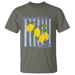 La Dolce Vita Lemon Italian Summer T Shirt Blue Striped TS11 Military Green Print Your Wear