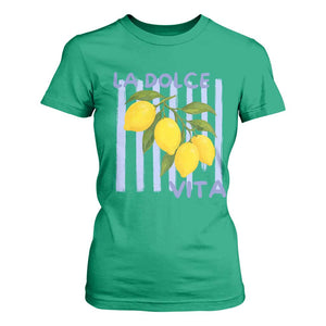 La Dolce Vita Lemon Italian Summer T Shirt For Women Blue Striped TS11 Irish Green Print Your Wear