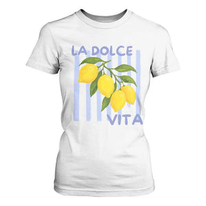 La Dolce Vita Lemon Italian Summer T Shirt For Women Blue Striped TS11 White Print Your Wear