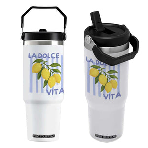 La Dolce Vita Lemon Italian Summer Flip Straw Tumbler Blue Striped TS11 One Size: 30 oz White Print Your Wear