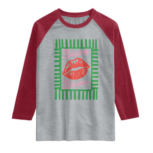 French Bisous Paris Vacation Retro Summer Vibes Raglan Shirt TS11 Heather Gray Heather Red Print Your Wear