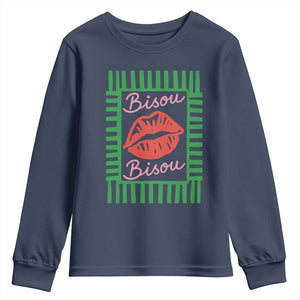 French Bisous Paris Vacation Retro Summer Vibes Youth Sweatshirt TS11 Navy Print Your Wear