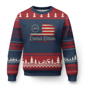 60th Birthday 1966 Limited Edition Ugly Christmas Sweater Gifts for 60 Years Old Vintage American Flag TS11 Navy Red Print Your Wear