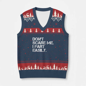 Funny Dont Scare Me I Fart Easily V-Neck Knit Sweater Vest Humor Hilarious TS11 Navy Red Print Your Wear
