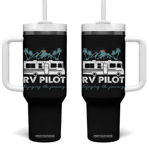 Funny RV Pilot Camping Tumbler With Handle Enjoying The Journey Motorhome Travel Vacation TS11 One Size: 40 oz Black Print Your Wear