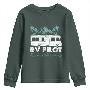 Funny RV Pilot Camping Youth Sweatshirt Enjoying The Journey Motorhome Travel Vacation TS11 Dark Forest Green Print Your Wear