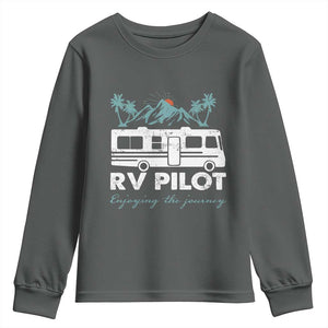Funny RV Pilot Camping Youth Sweatshirt Enjoying The Journey Motorhome Travel Vacation TS11 Dark Heather Print Your Wear
