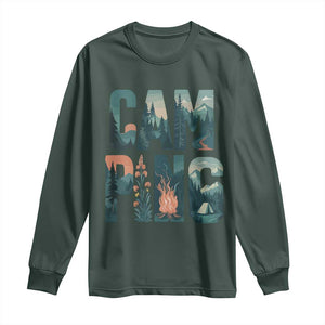 Camping Nature Adventure Campfire Tent Mountains Long Sleeve Shirt TS11 Dark Forest Green Print Your Wear