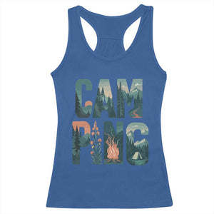 Camping Nature Adventure Campfire Tent Mountains Racerback Tank Top TS11 Royal Blue Print Your Wear