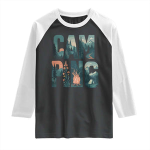Camping Nature Adventure Campfire Tent Mountains Raglan Shirt TS11 Black White Print Your Wear