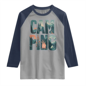 Camping Nature Adventure Campfire Tent Mountains Raglan Shirt TS11 Sport Gray Navy Print Your Wear