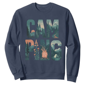 Camping Nature Adventure Campfire Tent Mountains Sweatshirt TS11 Navy Print Your Wear