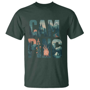 Camping Nature Adventure Campfire Tent Mountains T Shirt TS11 Dark Forest Green Print Your Wear