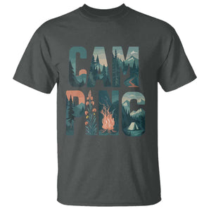 Camping Nature Adventure Campfire Tent Mountains T Shirt TS11 Dark Heather Print Your Wear