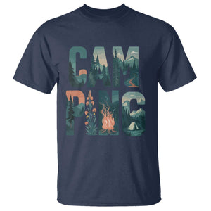 Camping Nature Adventure Campfire Tent Mountains T Shirt TS11 Navy Print Your Wear