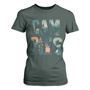 Camping Nature Adventure Campfire Tent Mountains T Shirt For Women TS11 Dark Forest Green Print Your Wear