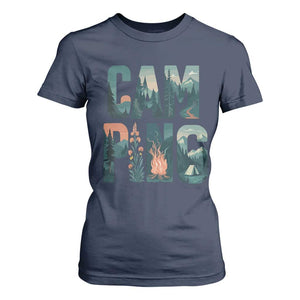 Camping Nature Adventure Campfire Tent Mountains T Shirt For Women TS11 Navy Print Your Wear