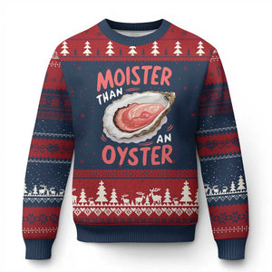 Funny Moister Than An Oyster Ugly Christmas Sweater Shucking Inappropriate Adult Humor TS11 Navy Red Print Your Wear