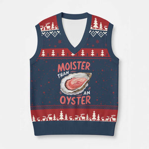 Funny Moister Than An Oyster V-Neck Knit Sweater Vest Shucking Inappropriate Adult Humor TS11 Navy Red Print Your Wear