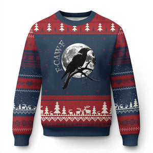 Funny F Caw F Ugly Christmas Sweater Black Crow Moon Gothic Adult Humor TS11 Navy Red Print Your Wear