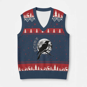 Funny F Caw F V-Neck Knit Sweater Vest Black Crow Moon Gothic Adult Humor TS11 Navy Red Print Your Wear
