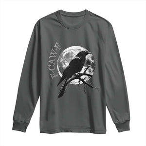 Funny F Caw F Long Sleeve Shirt Black Crow Moon Gothic Adult Humor TS11 Dark Heather Print Your Wear