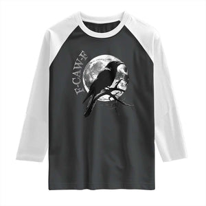 Funny F Caw F Raglan Shirt Black Crow Moon Gothic Adult Humor TS11 Black White Print Your Wear